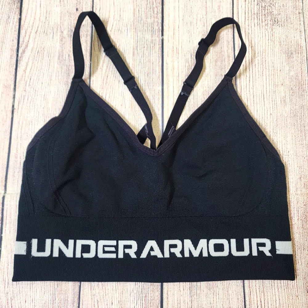 Under Armour sports bra black spell out adjustable sporty gym S